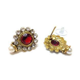 Gold Oxidized Women Earring Stud Jewelry PushBack Classy Gift Rhinestones Bead 2